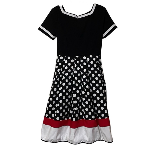 Nihsating Vintage Style Black Red White Polka Dot Rockabilly Swing Dress XL - Picture 3 of 8
